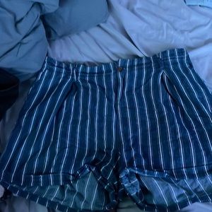Blue shorts with white stripes